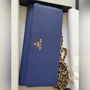 BLUE SAFFIANO LEATHER WALLET-ON-CHAIN CROSSBODY PURSE
